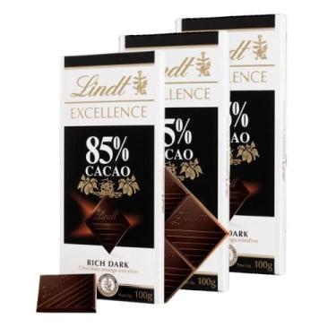 Imagem de 3 Barras Chocolate - 85% Cacau - Lindt Excellence, 85% Cacau