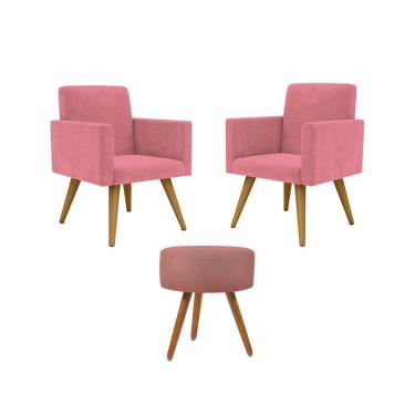 Imagem de Kit 02 Poltronas Decorativas + Puff Decorativo Redondo Sala Cor:rosa