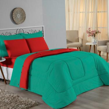 Imagem de Edredom Queen Nobre 1 Peça Dupla Face 2,40m X 2,60m Malha 100% Algodão - Jade / Vermelho