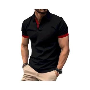 Imagem de Camisa polo de manga curta slim fit colorida masculina, streetwear est