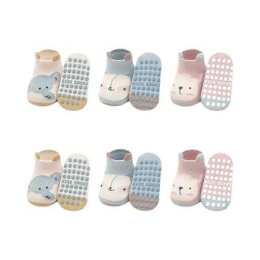 Imagem de Meias De Algodão Antiderrapantes Para Crianças, 6 Pares, Padrão De Ani