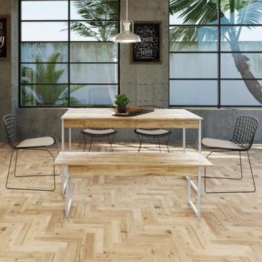 Imagem de Mesa de Jantar C/01 Banco Tub 135cm Est.Branca - Metalig