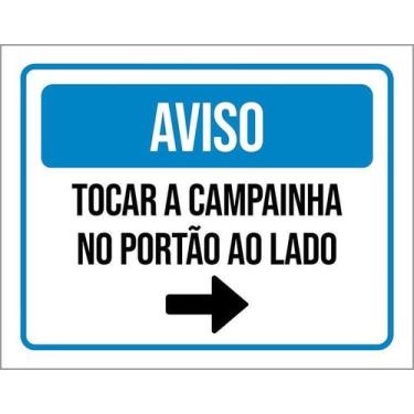 Imagem de Placa Acm Aviso Tocar Campainha Portão Seta Direita 18X23 - Sinalizo