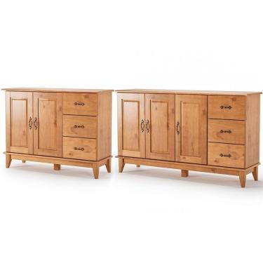 Imagem de Kit Balcão 3 Portas E Buffet Aparador 100% Madeira Belvia Carvalho