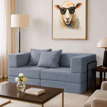 Imagem de Sofá Cama Modular 2 Lugares Mold Boucle Cinza Grafite - Loja Sheep