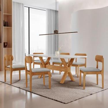 Imagem de Sala de Jantar Mesa Star 180cm Tampo Laqueado Canto Moeda e 6 Cadeiras