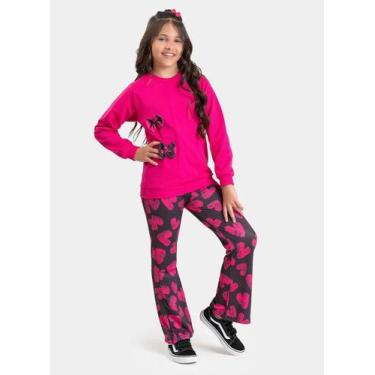 Imagem de Conjunto Inverno Menina Pink Blusão com Laço e Calça Bailarina Coraçõe
