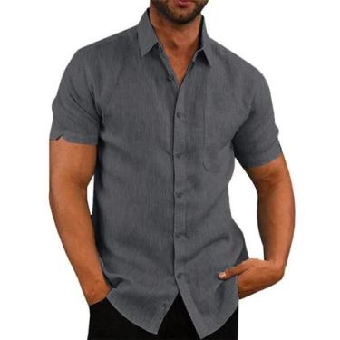 Imagem de Camisa Masculina Plus Size de Linho e Algodão - Manga Curta, Gola Vira