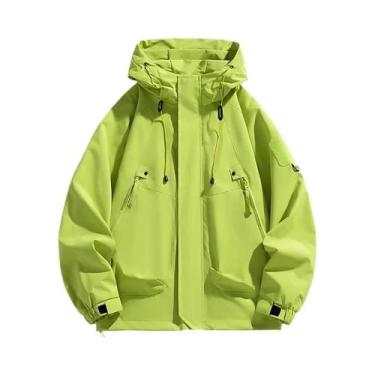 Imagem de Jaqueta Masculina Impermeável Com Capuz, Zíper, Estilo Cargo, Preta, B