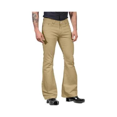 Imagem de Calças Retro Flare Masculinas De Cintura Média Em Cor Sólida, Clássica