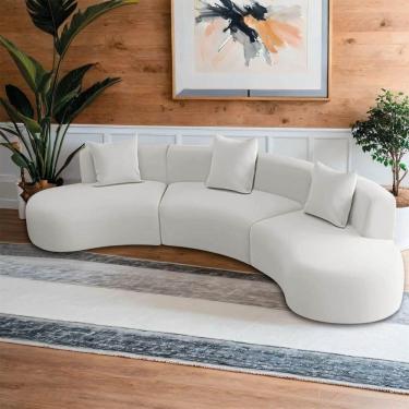 Imagem de Kit Sofá Modular 4 Lugares 360cm Moderno Curvo Orgânico Duna Bouclé Branco
