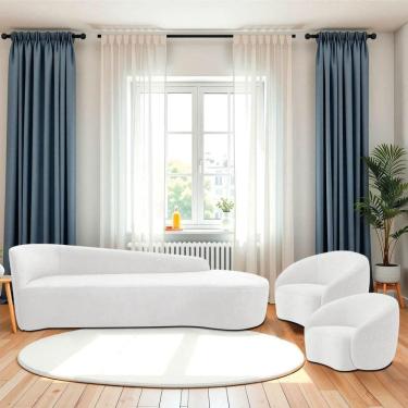 Imagem de Kit Divã Recamier Orgânico França 200cm Lado Direito E 2 Poltronas Amore Bouclé Branco