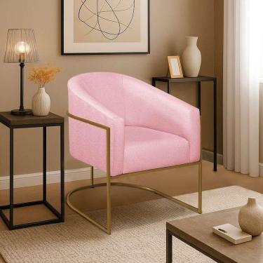 Imagem de Poltrona Decorativa Jade Moderno Escritório Confortável Luxo Base De Ferro Dourado Suede Rosa Bebê