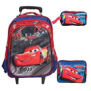 Imagem de Mochila Masculina Juvenil Rodinha Carros 3d Resistente Azul - TOYS 2U