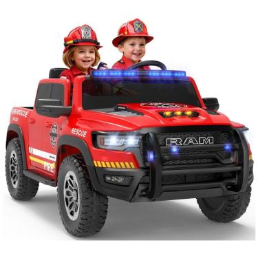 Imagem de Carro Elétrico Infantil Caminhão de Bombeiros RAM 1500 24V Vermelho 2 Lugares com Controle Remoto, Sirene e Luzes Piscantes