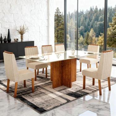 Imagem de Sala de Jantar 160x80 Stilo Vidro 6 Cadeiras Bom Pastor, Nogal/Off BP 