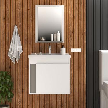 Imagem de Armário de Banheiro Smart 1 Porta com Cuba e Espelho 100% Mdf Cimento - Belizze Móveis