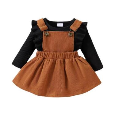 Imagem de Conjunto De Outono Para Meninas De 0 a 1 Ano Com Saia De Alça Café E B