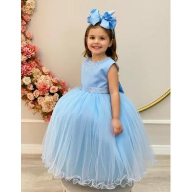 Imagem de Vestido Infantil Damas de Honra Longo Azul Bebê Pérolas - Enjoy Longo,