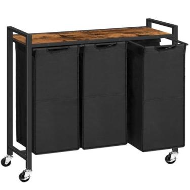 Imagem de Separador de roupas HOOBRO 3 Seção 43,5 L com rodas marrom rústico