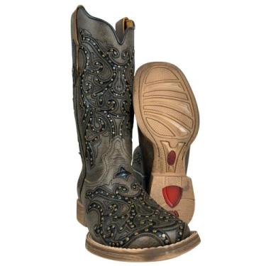 Imagem de Bota Texana Feminina Vimar Couro Roc Metalizado Bordado Fundo Preto Ta