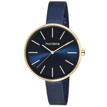 Imagem de Relógio MONDAINE feminino dourado esteira azul 32306LPMVLE1