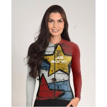Imagem de Camisa Ciclismo Feminina Manga Longa Sonic Sports Estampada UV50 Inver