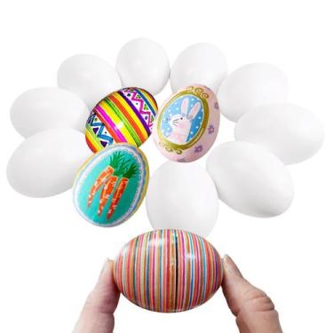 Imagem de Ovos de Páscoa de Madeira MSACC 12 Peças Branco Kit DIY de Artesanato