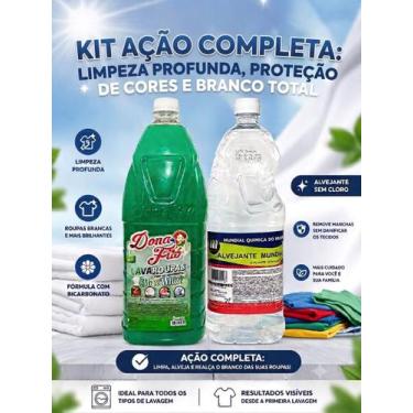 Imagem de Kit Limpeza 1 Sabão Lava Roupas C/ Bicarbonato 2 litros e 1 Alvejante 