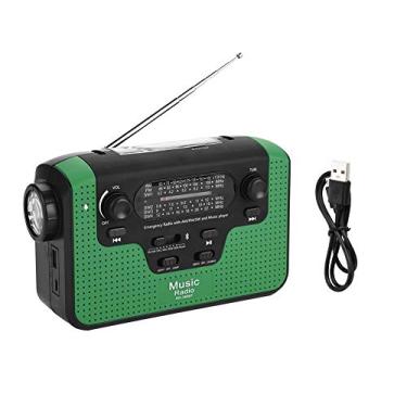 Imagem de Rádio de manivela manual de energia solar, manivela de emergência auto-alimentada, rádio FM FM/AM/SW1/SW2/SW3/SW4 com lanterna de LED suporta cartão Bluetooth/TF (verde)