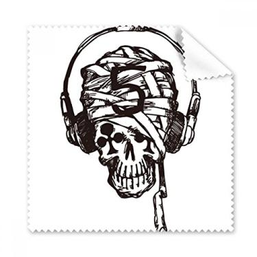 Imagem de Fone de ouvido com estampa de caveira e música, pano de limpeza, 5 peças