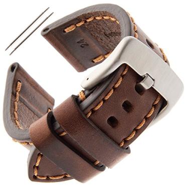 Imagem de Gilden Pulseira de relógio masculina grossa e pesada de couro de bezerro TS62 de 18 a 28 mm, Marrom, fivela de aço inoxidável, 24mm, Standard, Esportivo