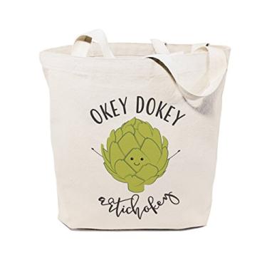 Imagem de Bolsa de compras reutilizável The Cotton & Canvas Co. Food Pun e Farmers Market Tote Bag, Okey Dokey Artichokey, Large