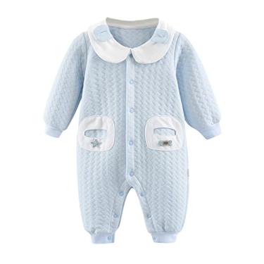 Imagem de Macacão infantil infantil para meninos e meninas manga longa com nervuras Keep Warm macacão recém-nascido roupas para meninos (azul, 0-3 meses)