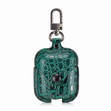 Imagem de MODOS LOGICOS Capa de carregamento para Air Pods 1/2, capa de couro com fixador de pressão seguro compatível com Apple AirPods capa de carregamento de 1/2 geração (Cro - verde)