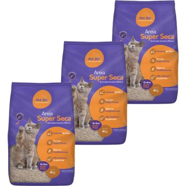 Imagem de Kit Areia Sanitária Mineral Me.Au Pet Super Seca para Gatos 4 Kg - 12Kg (3 Unidades)