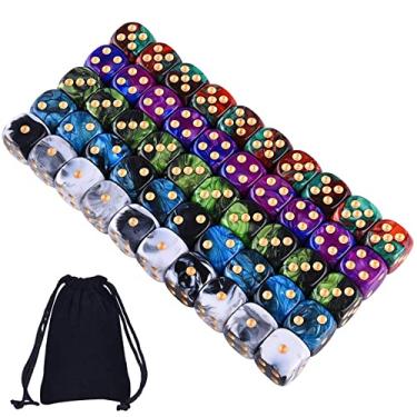 Imagem de AUSTOR Conjunto de 50 peças de dados de jogo com 6 lados, 5 dados de duas cores com dados de canto redondo dourados para jogar como Tenzi, Farkle, Yahtzee, Bunco ou ensinar matemática