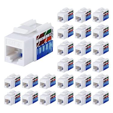 Imagem de Tedgetal Cat6 RJ45 Keystone Jack pacote com 25 45 graus, conector de parede Ethernet perfurado, adaptador listado pela UL, branco