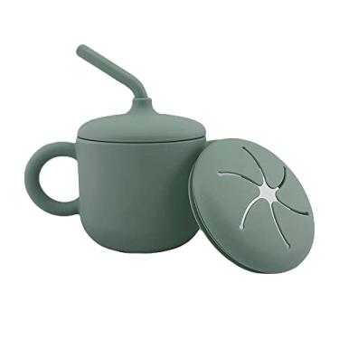 Imagem de burko Copos de silicone 2 em 1 para bebês com tampa de canudo e lanche Copos de silicone para bebês com alças Copo de canudo à prova de derramamento Sem BPA Pode ser lavado na lava-louças