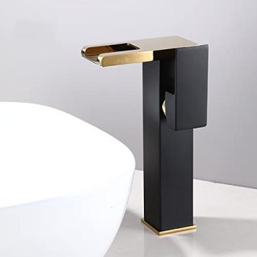 Imagem de Conjunto de torneiras de lavatório de banheiro com cascata de LED de latão Misturador de água quente e fria Torneira de pia com guindaste Mudança de cor Alimentado por torneiras de fluxo de