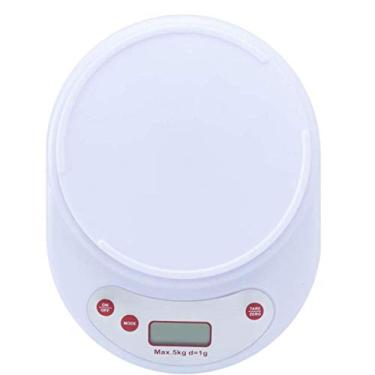 Imagem de balança alimentar digital balança digital de cozinha balança eletrônica de plástico 5kg / 1g prato redondo portátil para pesar frutas com função de descascar