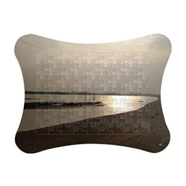 Imagem de Moldura de quebra-cabeça para fotografia Dusk Beach Jogo de cartas de papel Casa