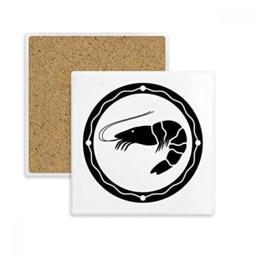 Imagem de Black Marine Life Camarão Ilustração Quadrada Porta-copos Porta-copos Caneca Suporte de subplaca Pedra de isolamento
