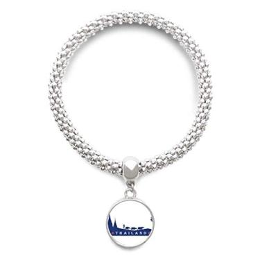 Imagem de DIYthinker Pulseira de prata com pingente redondo da Tailândia Cultura Alfândega do Reino da Tailândia