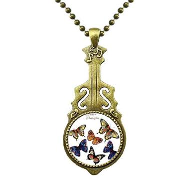 Imagem de DIYthinker Colar com asas de borboleta, joia antiga com pingente de música para guitarra