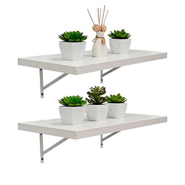 Imagem de Kit 2 Prateleiras 30 x 20cm Branco Espessura 25mm Mão Francesa