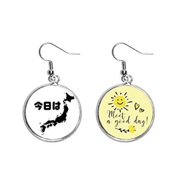 Imagem de Hello Japan Mapa Contorno Saudações Orelha Gota Sol Flor Brinco Joias Moda Moda