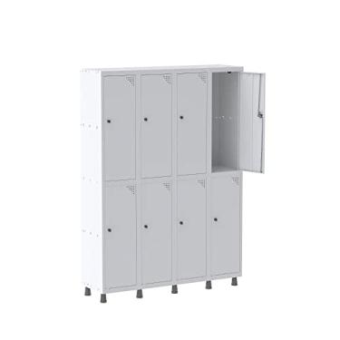 Imagem de Armário Roupeiro 8 Portas Aço Grp 504/8 Pandin Móveis Cinza/branco