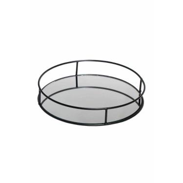 Imagem de Bandeja Metal com Espelho Redonda Lavabo Banheiro Preto