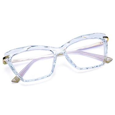 Imagem de FEISEDY Óculos de sol de cristal com armação de olho de gato com bloqueio de luz azul B2500, Cristal azul, 55